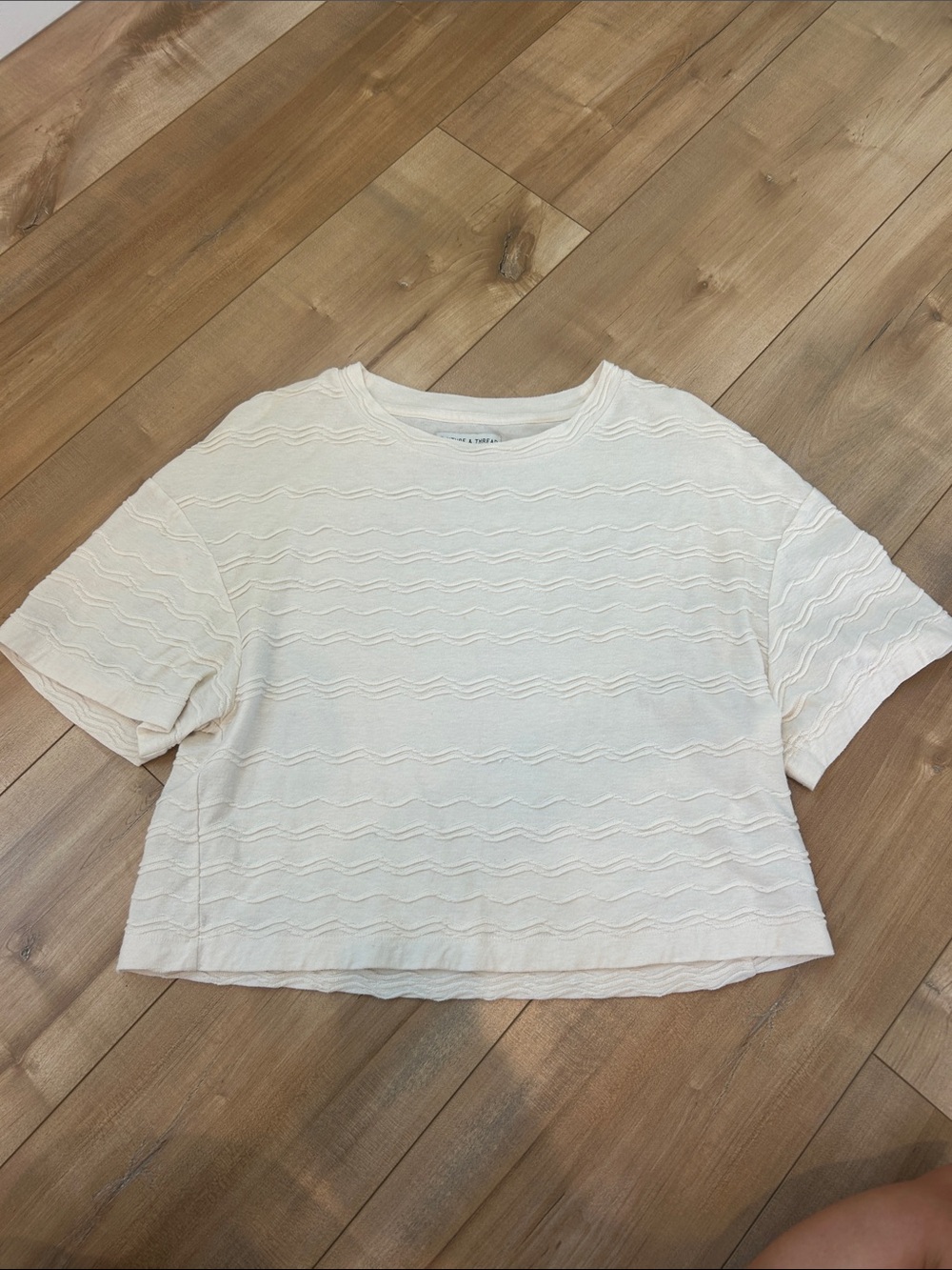 Madewell Cream Short-Sleeve Cropped Wave-Texture Top